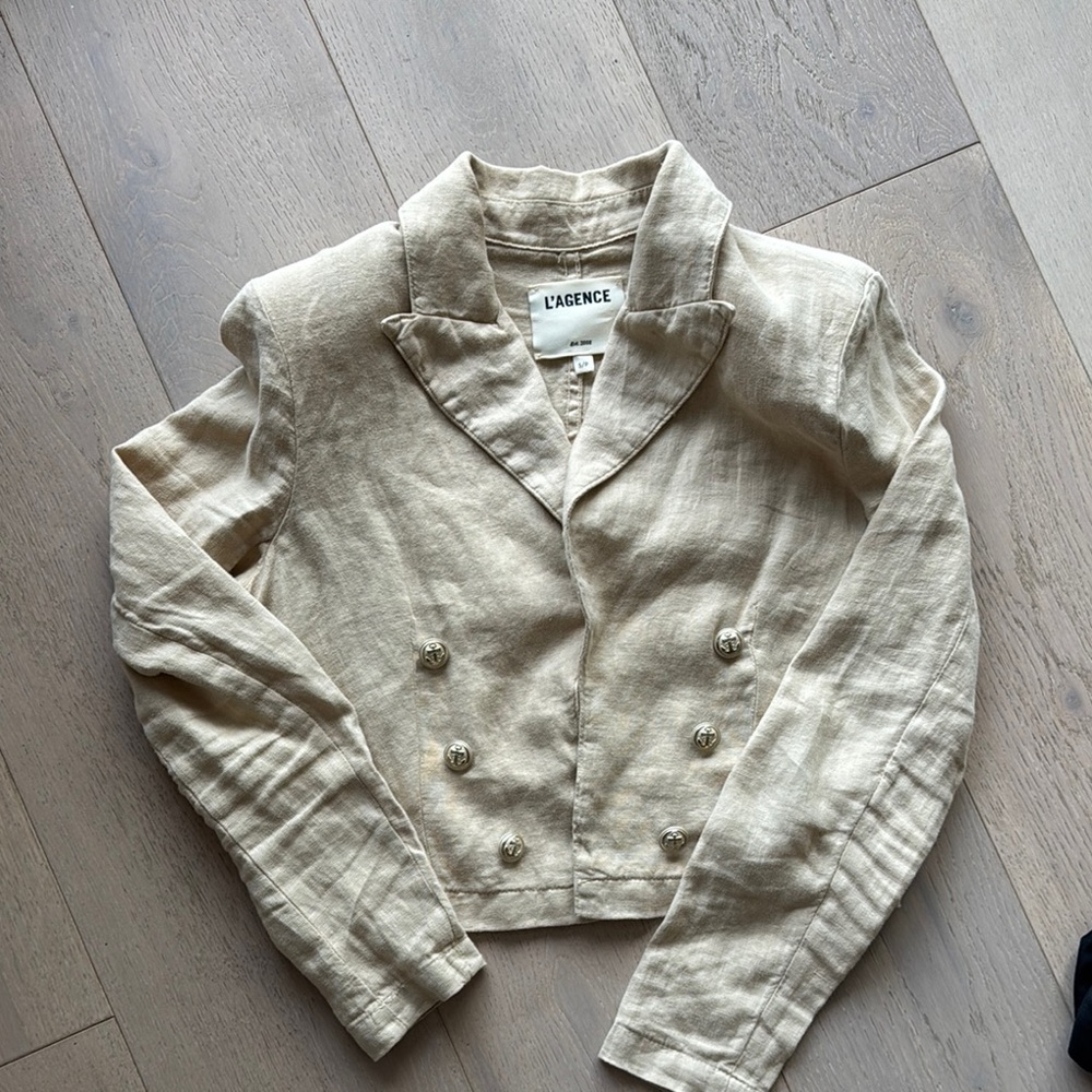 L'AGENCE Women's Tan Cropped Linen Blazer